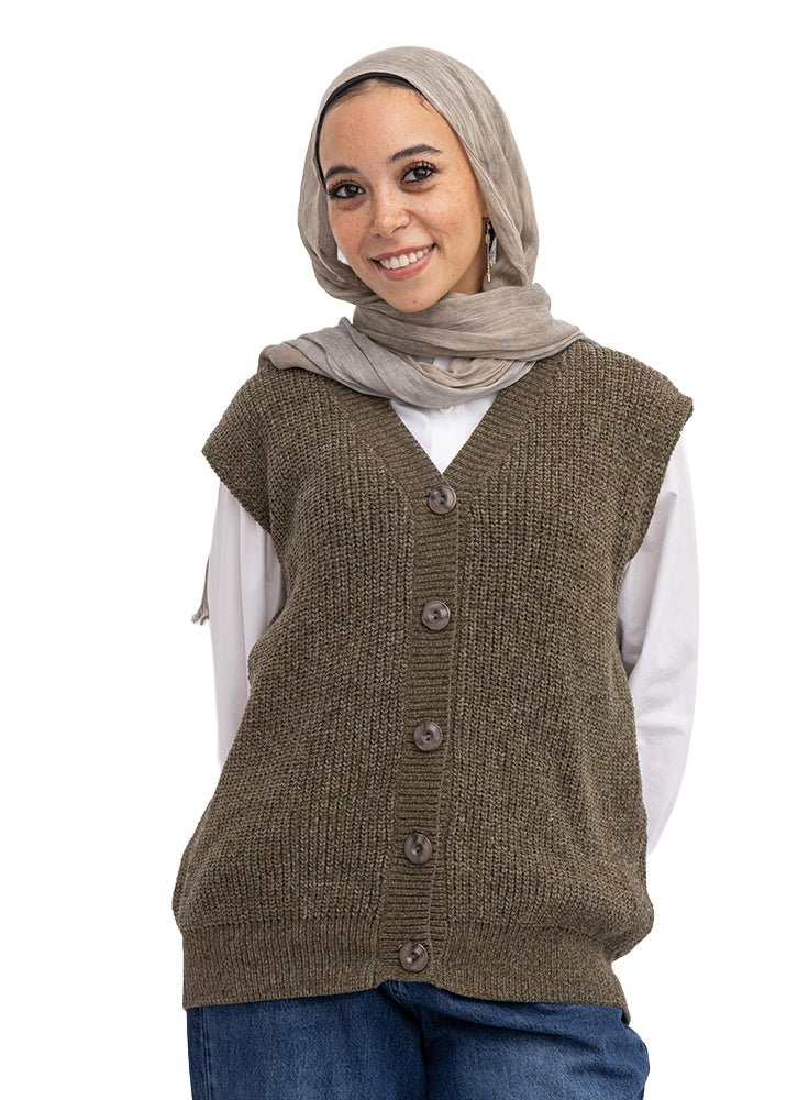 Olive Button Velvet Vest