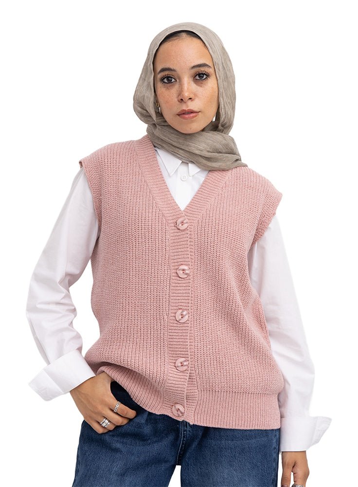 Pink Button Velvet Vest