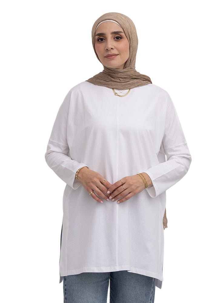 White Needle-V-Over Size Long-Sleeve