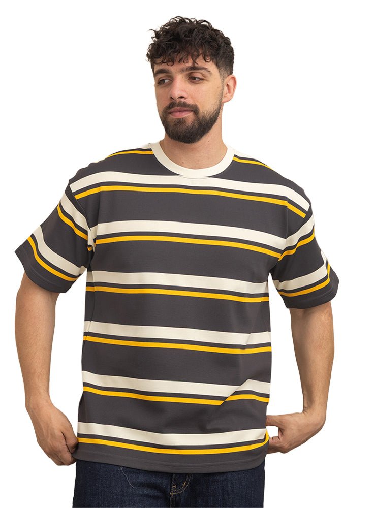 Yellow Striped-Over Size Round T-Shirt